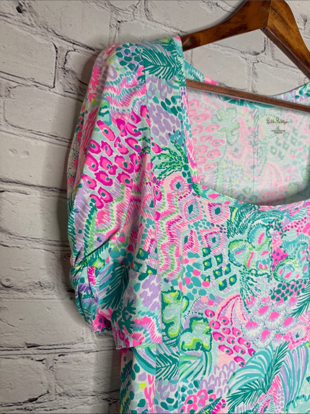 Lilly Pulitzer Tropical Print Shift Dress W/Square Neck Size X-Large - Picture 3 of 13